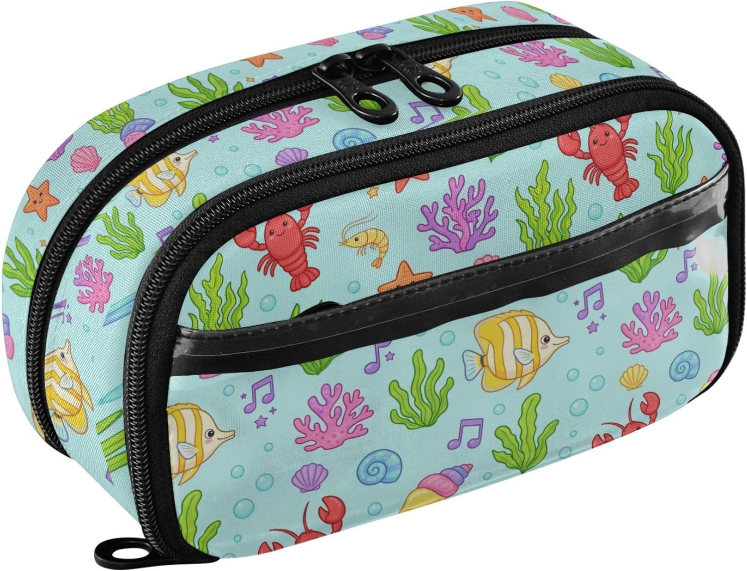 ALAZA Marine Organism Pattern Large Capacity Pencil Case, Aesthetic Stationery Organizer Bag with Clear PVC Window, High Capacity Pen Pouch with Dividers for School Office Travel