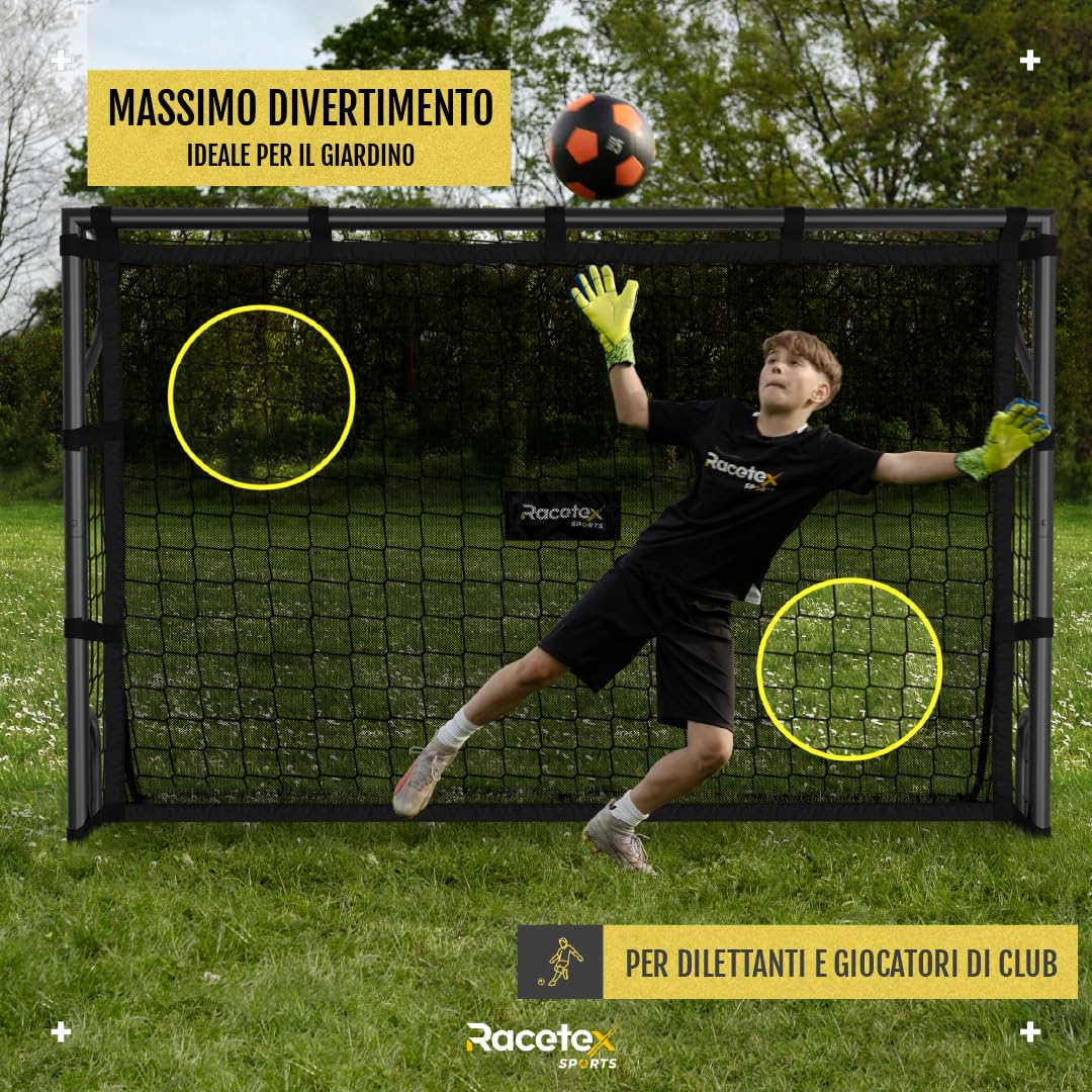 Racetex Porta da calcio da giardino per bambini [con parete porta] – Robusta porta da calcio per bambini e adulti con telaio in acciaio anteriore e rete da calcio resistente alle intemperie – La porta