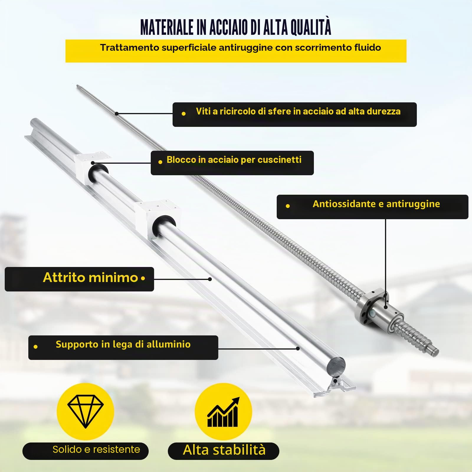 VEVOR Guida Lineare SBR20 da 6001000 mm, Set di Guide per Cuscinetti Lineari 300, con 3 Viti a Ricircolo di Sfere da C7, Materiale in Acciaio di Alta Qualità, Facile da Installare
