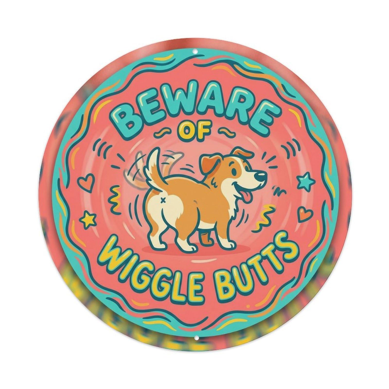 Vintage Beware Of Wiggle Butts Doorway Metal Tin Sign Plaque Wall Decor for Cafe, Club, Garden Round Metal Poster 8x8Inch