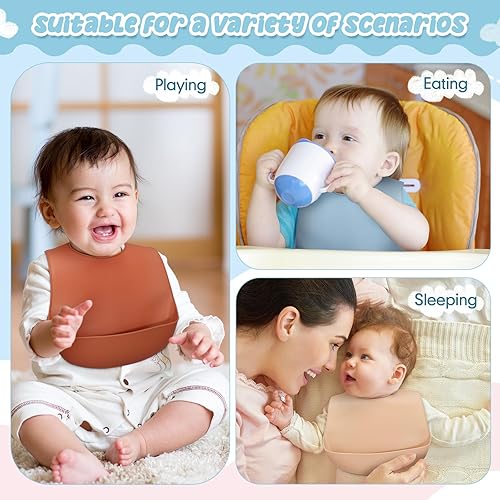 Miniatura 6 de Mepase Baberos de silicona impermeables Baberos de silicona suaves ajustables para alimentación de bebés unisex suministros de alimentación para