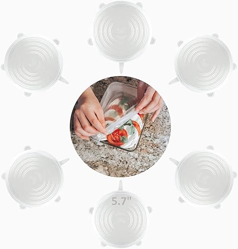 Miniatura 7 de altCookingHub Tapas elásticas de silicona, paquete de 6 tapas del mismo tamaño de 6.3 pulgadas, sin BPA, tapas de silicona reutilizables a prueba de