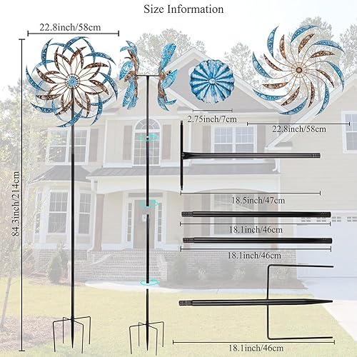 Vista 44 de Stargarden Molinillos de viento para exteriores, molinillos de viento cinéticos grandes de metal con estaca de metal estable, esculturas de viento
