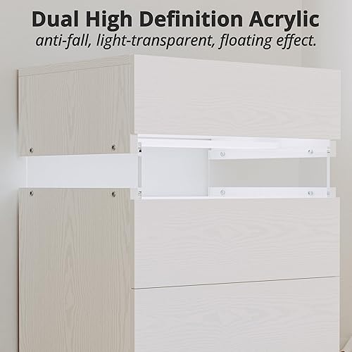 Miniatura 5 de IRONCK Mesita de noche, mesita de noche con luz LED y cajones, moderna mesita de noche con almacenamiento, mesa auxiliar para dormitorio, color