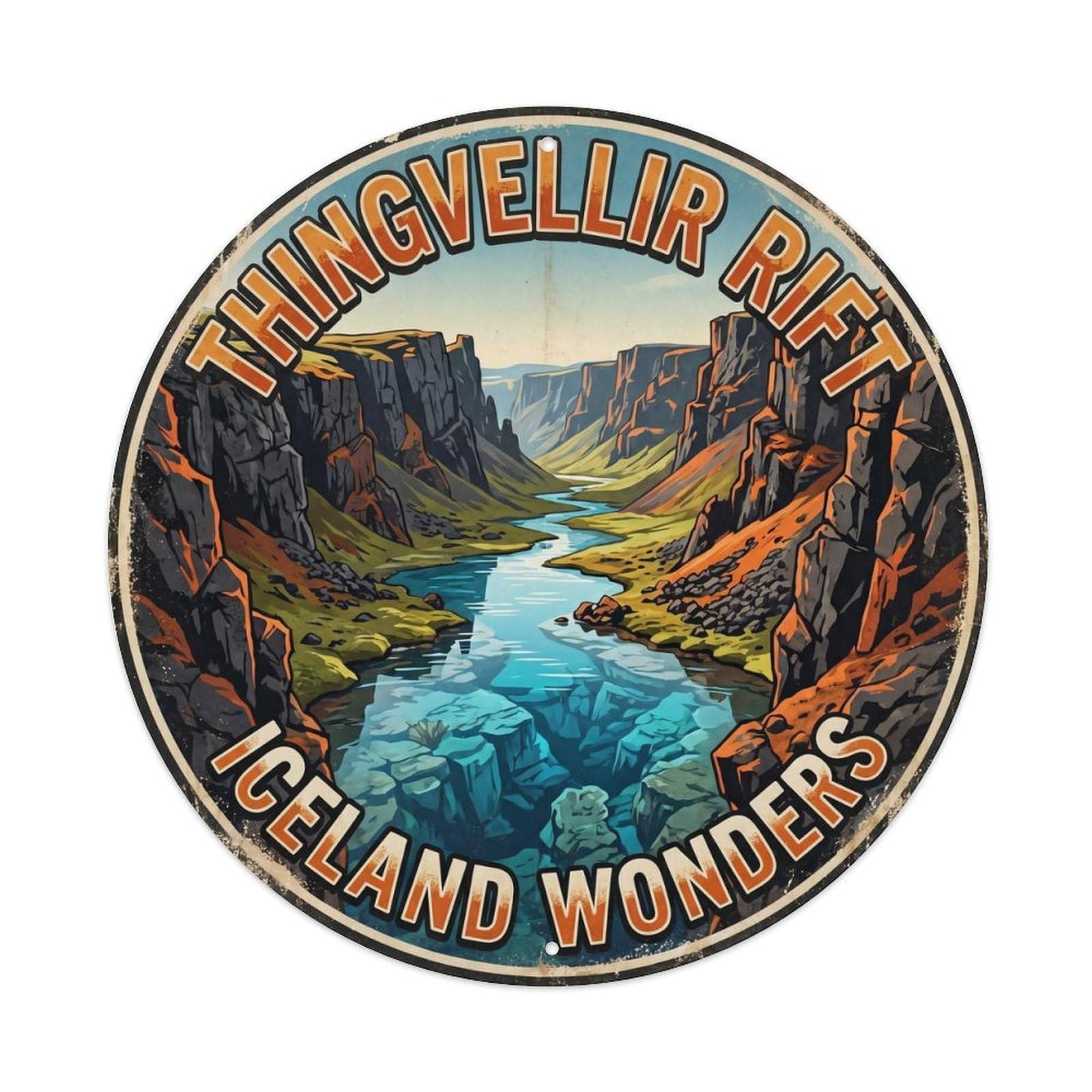Vintage Travel Thingvellir Iceland Rift Metal Tin Sign