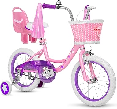 WEIZE Girls Bike for 3-12 Years Old Kids, 14 16 20 Inch Kids Bike with Training Wheels, Streamers, Basket and Doll Seat, Children Bicycles with Coaster Brake, Multiple Colors