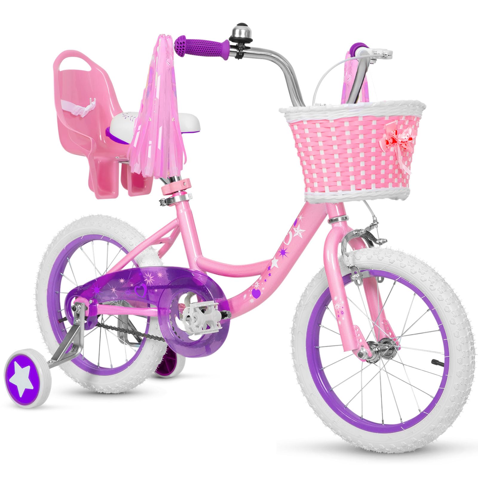 WEIZE Girls Bike for 3-12 Years Old Kids, 14 16 20 Inch Kids Bike with Training Wheels, Streamers, Basket and Doll Seat, Children Bicycles with Coaster Brake, Multiple ColorsWEIZE Girls Bike for 3-12 Years Old Kids, 14 16 20 I…