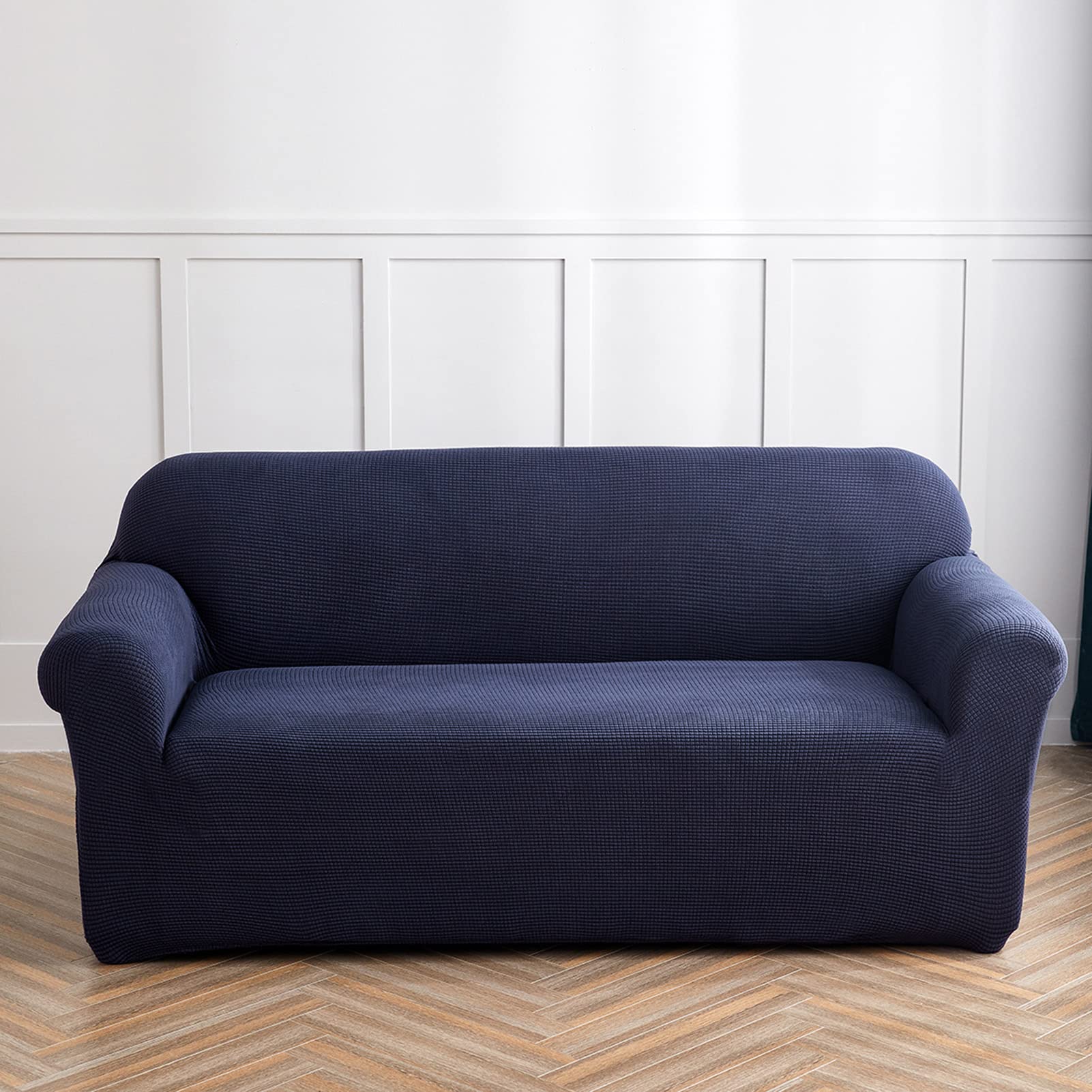 SPOUR 1-Piece Fit Stretch Sofa Cover, Stylish Jacquard Couch Cover Thickened Soft Sofa Slipcover for Pets, Spandex Fabric -Navy Blue-1 Seater 90-140cm