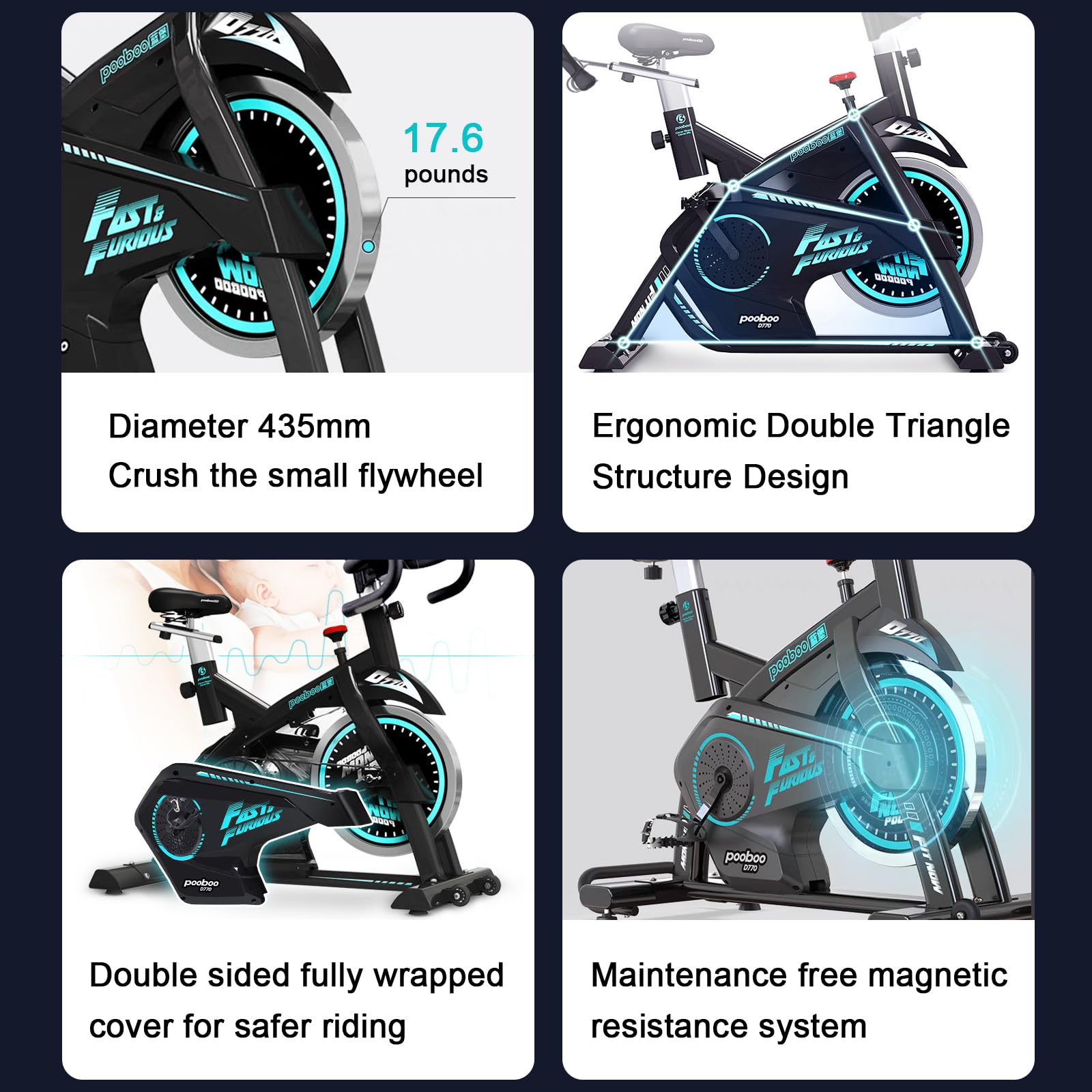 Cyclette Professionale Magnetica,Cyclette Pedaliera da casa,Resistenza Manuale, Manubrio e Sella Sport, Schermo LCD, Sensore di Frequenza Cardiaca