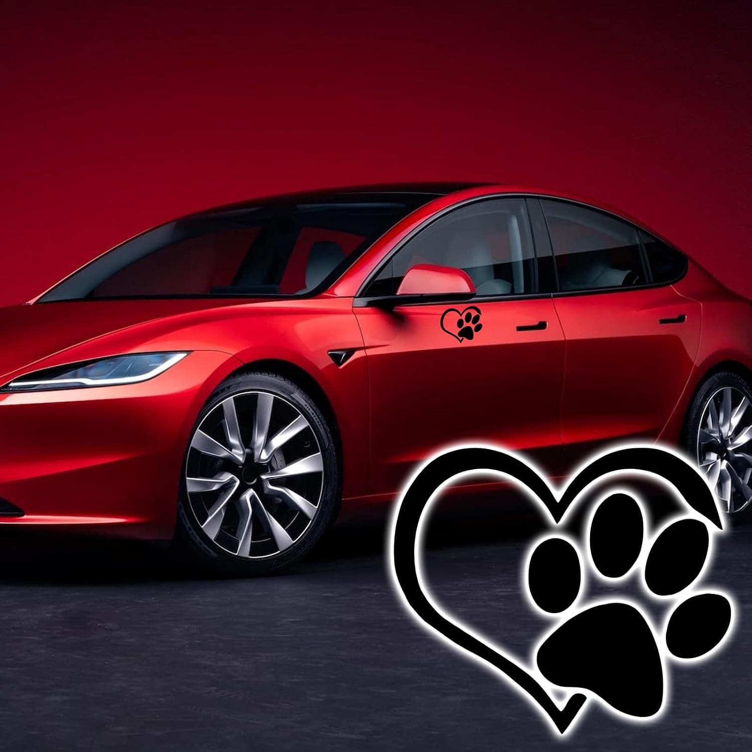 Dog Paw Print Stickers Love Heart Puppy Paw Print Car Stickers Decals, Cute Car Window Decals Pet Dog Footprint Sticker with Puppy Love Heart Shape, Vinyl Reflective Decal for Bumper Wall（Black） image 4