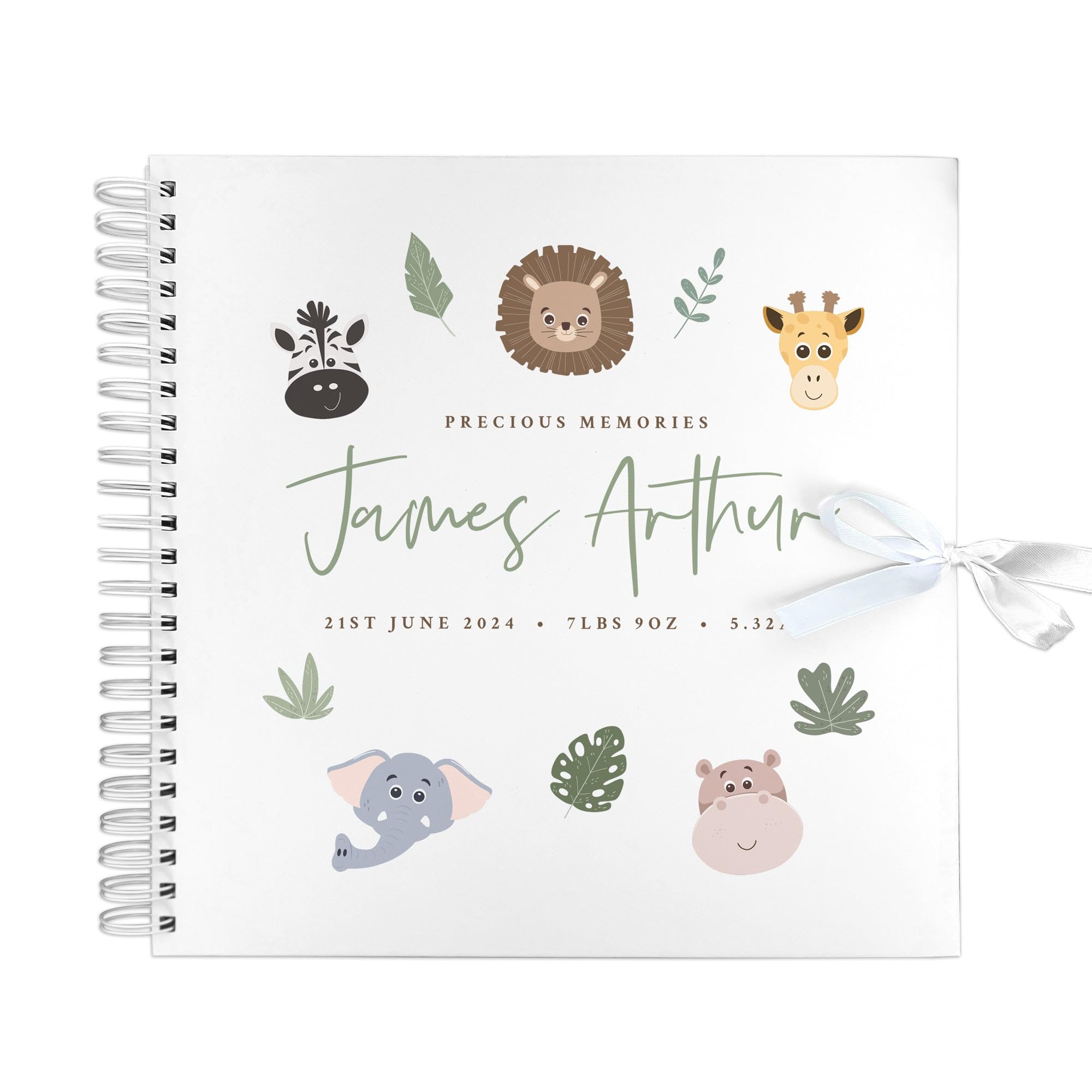 Personalised Jungle New Baby Scrapbook | Custom Memory Book for First Memories | A Newborn Keepsake for Baby Showers & Christenings | 8x8"