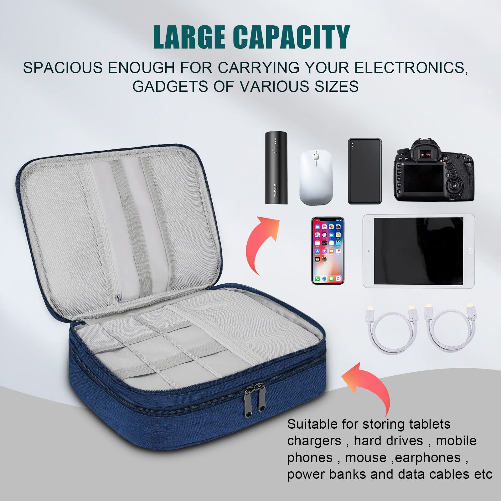 Borsa Organizzatrice Cavi Da Viaggio - Porta Accessori Elettronici Doppio Strato 21x13x5cm