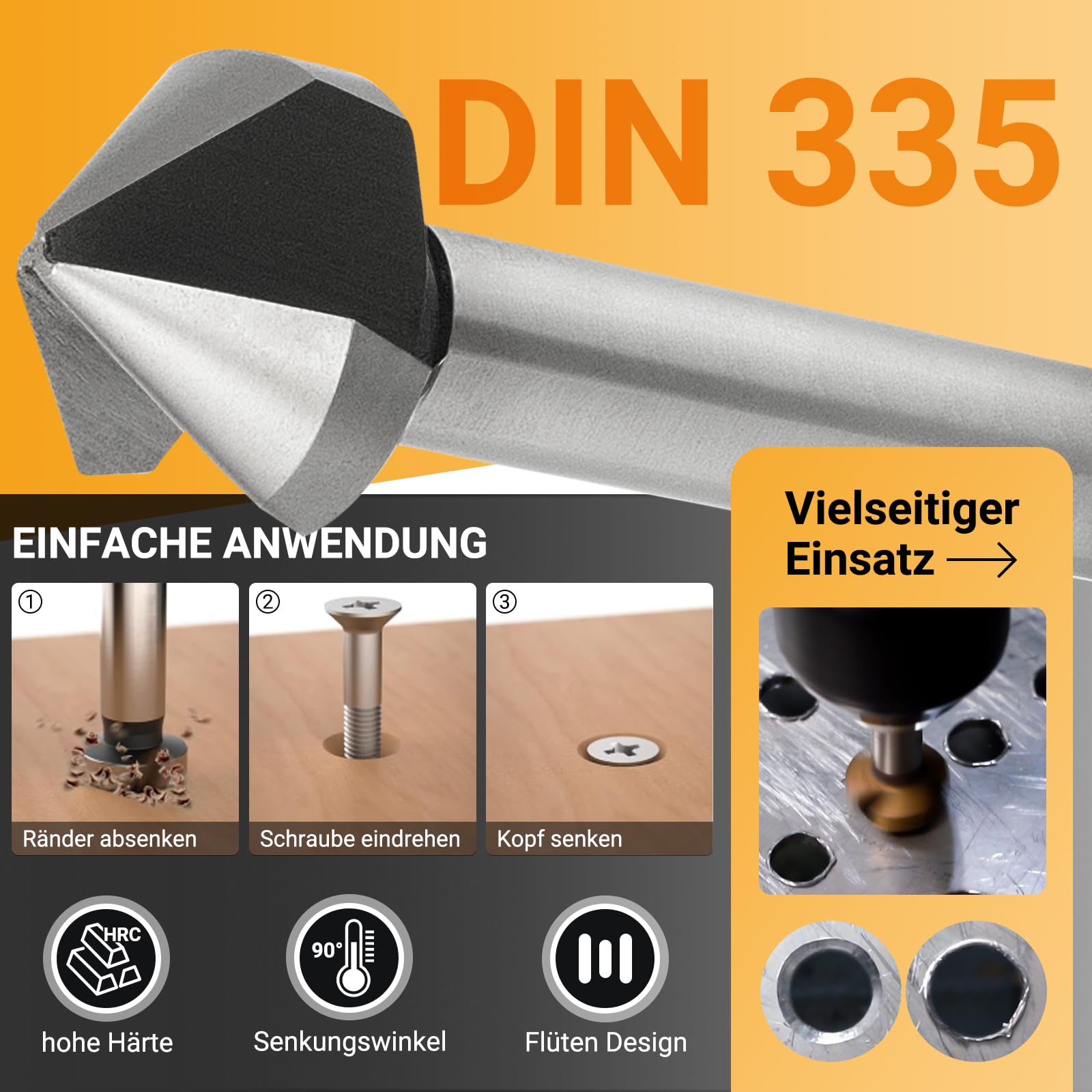 Kegelsenker Set HSS Cobalt 6 tlg 90° Kegelsenker Satz 3-Flächen-Schaft Ø 6,3-20,5 mm für Metall, Edelstahl, Kunststoff und Holz versenker