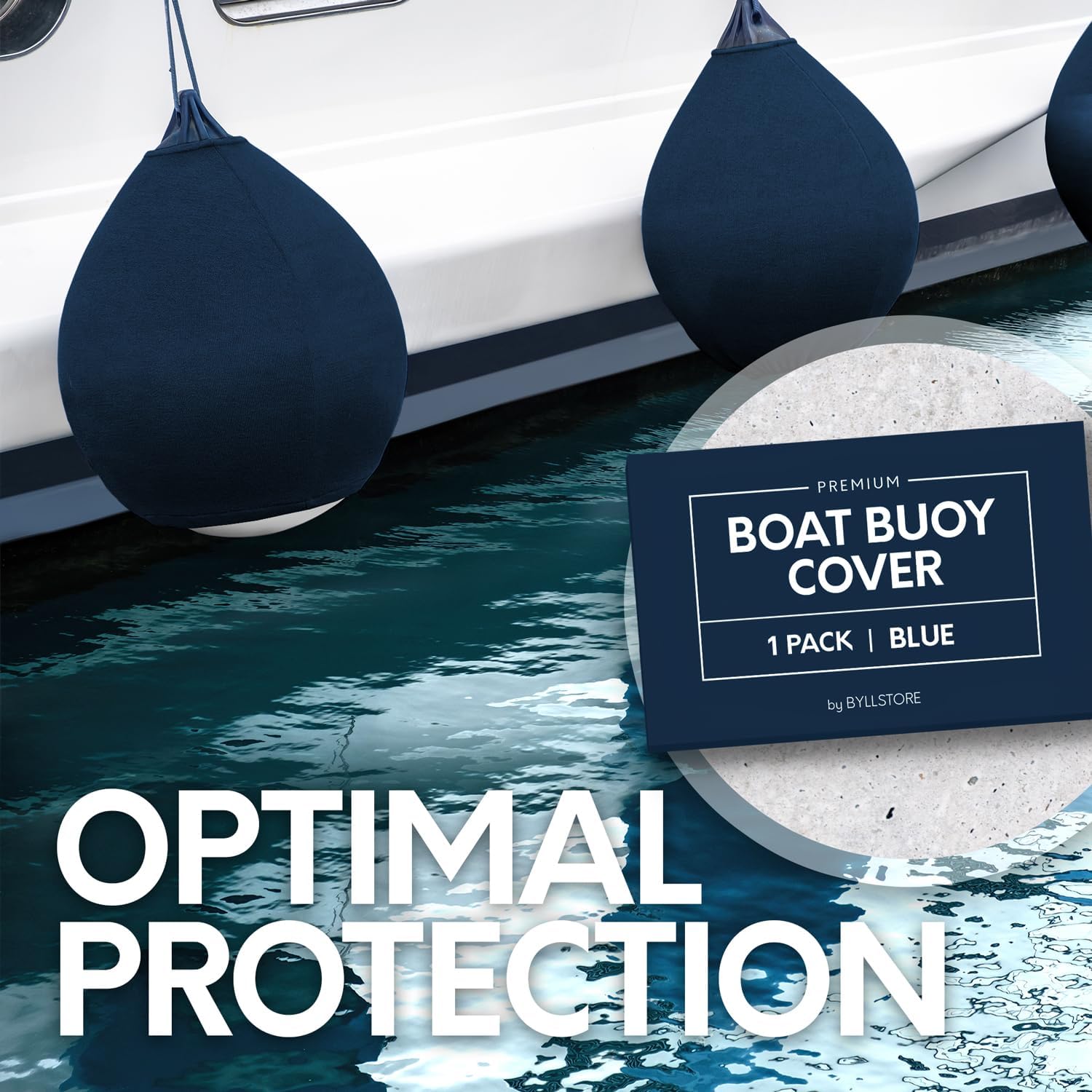 Boat Buoy Covers | 1, 2 & 4-Pack | Navy Blue | Diameter x Length: 15″ x 19″ & 17.5″ x 21″ | Polyester (1-Pack & 15″ x 19″)