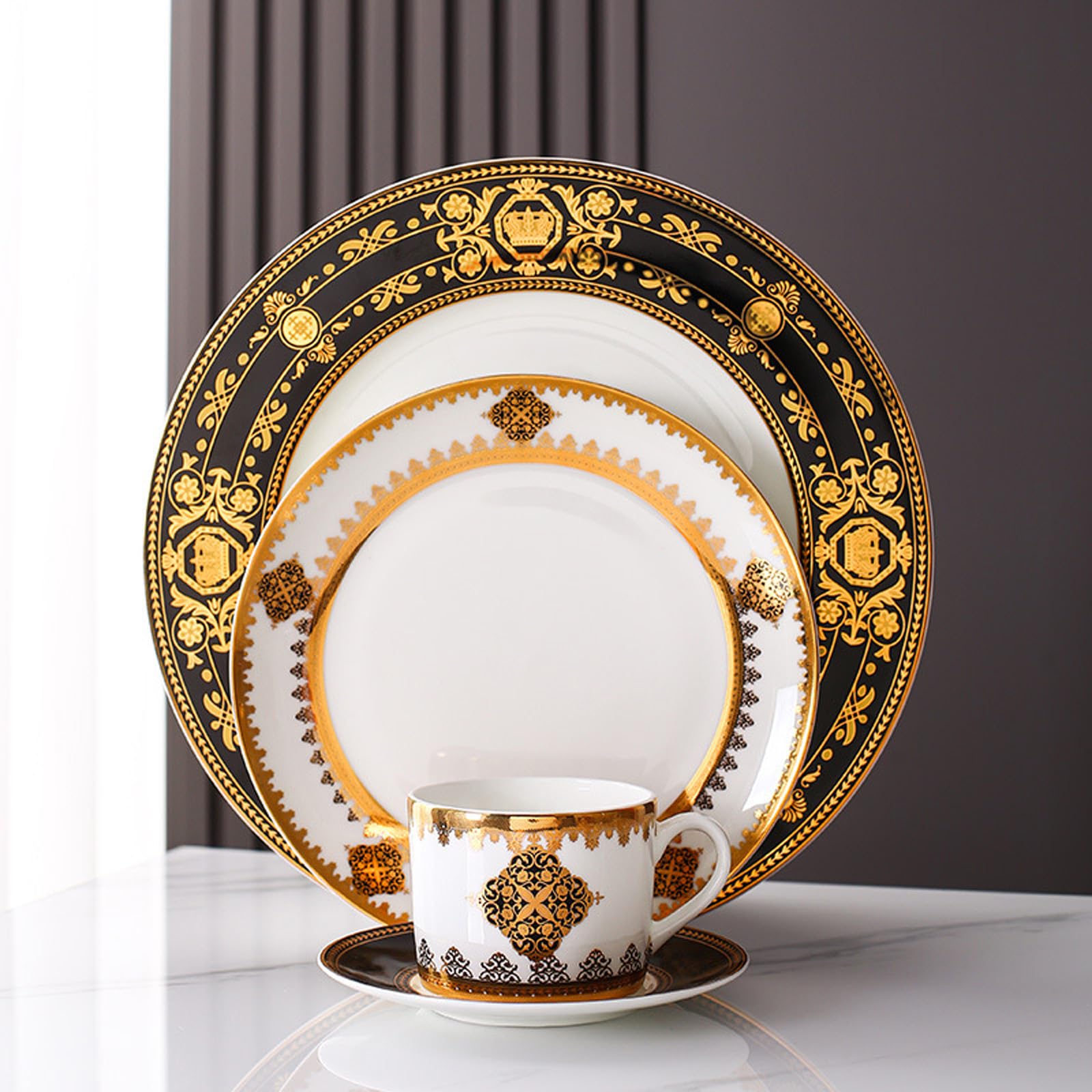 Amazon.com | 32-piece bone china dinnerware set for 8, gold plated