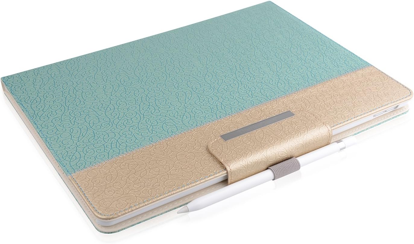 Thankscase Case Compatible with iPad Pro 12.9 2017&2015 Model, Rotating Case Cover, Swivel Case Build-in Pencil Holder, Wallet Pocket, Hand Strap. -Gold Jade 7