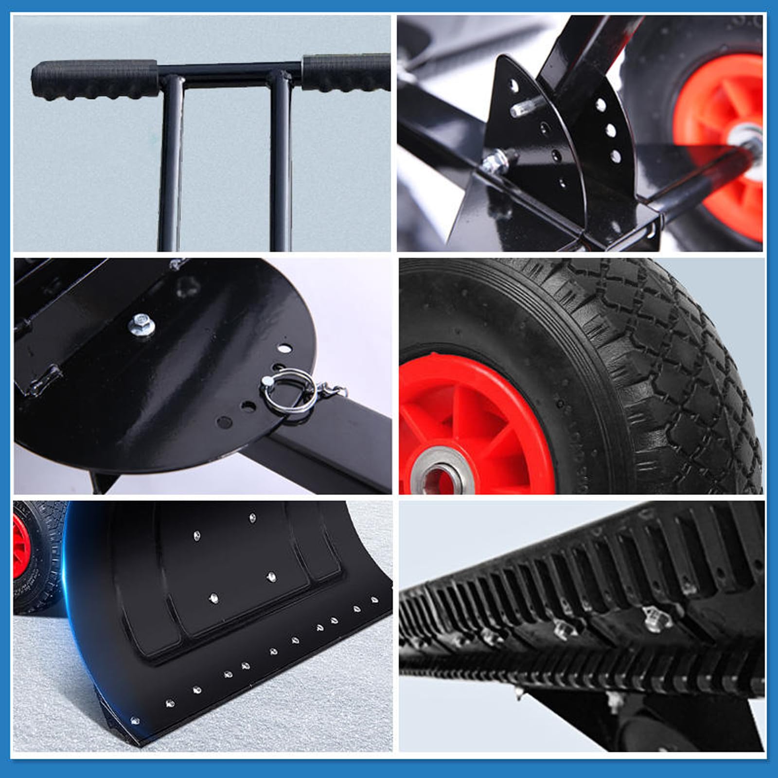 XoTiq Empujador de Nieve, empujador de Nieve con Ruedas, Pala quitanieves, quitanieves, Cuchilla quitanieves para Entrada con Ruedas, Mango Ajustable, Cuchilla en ángulo, remoción de Nieve eficiente