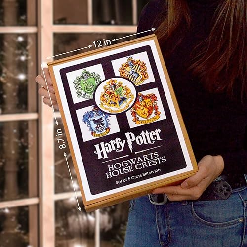 Miniatura 3 de Juego de 5 piezas de punto de cruz "Hogwarts Howses Crest", kits de bordado con diseño de símbolo de la escuela de brujería y magia