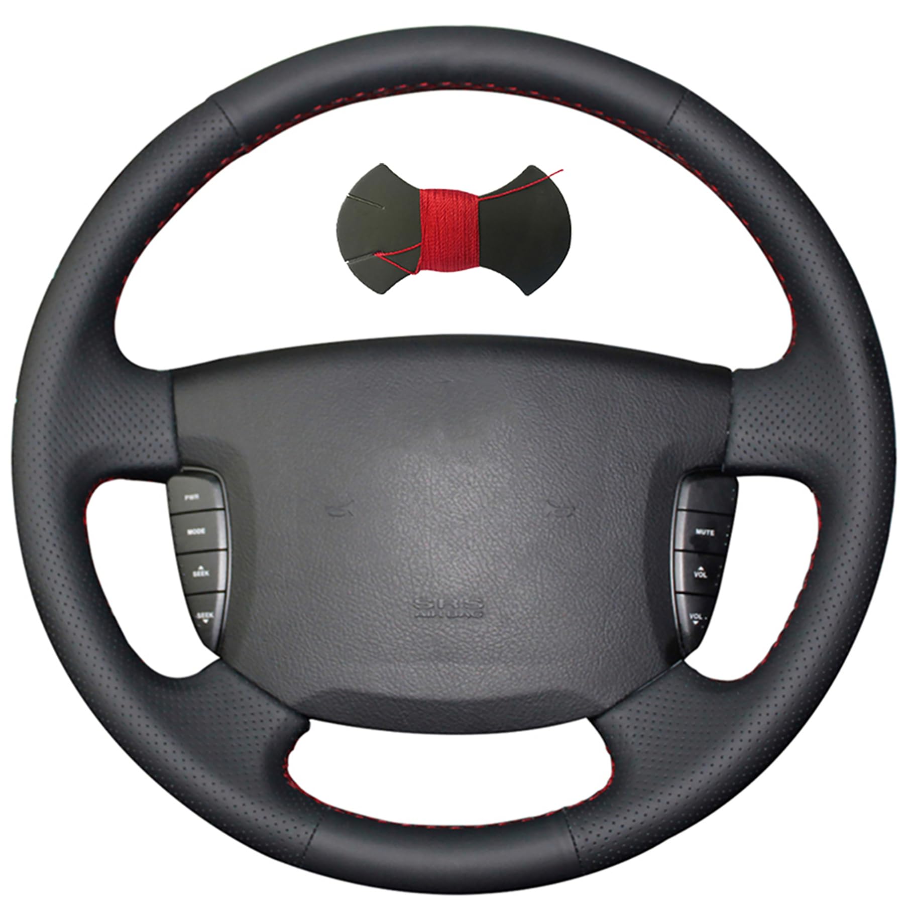 Funda Para Volante De Cuero Aramox - 38 Cm, Cosida A Mano, Color Negro Y Rojo Funda Para Volante De Cuero Aramox - 38 Cm, Cosida A Mano, Color Negro Y Rojo