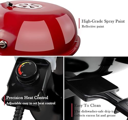 Miniatura 5 de Techwood Parrilla eléctrica para interiores y exteriores de 1600 W, Parrilla eléctrica de barbacoa, parrilla de soporte extraíble portátil, rojo