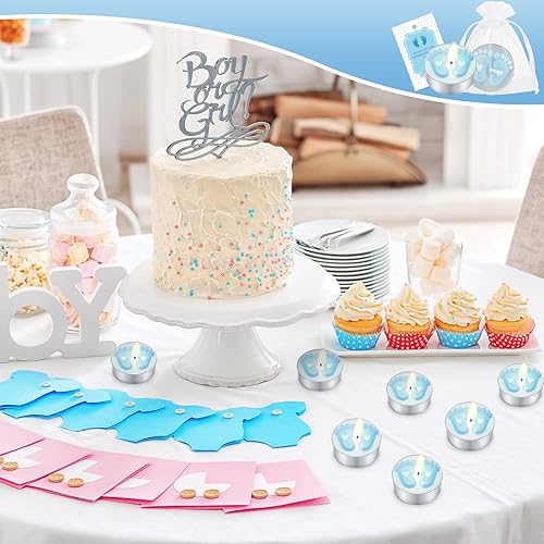 Miniatura 4 de Juego de 40 velas para baby shower, recuerdos de fiesta, velas de té con etiquetas de agradecimiento y bolsas de malla blanca, regalos para baby