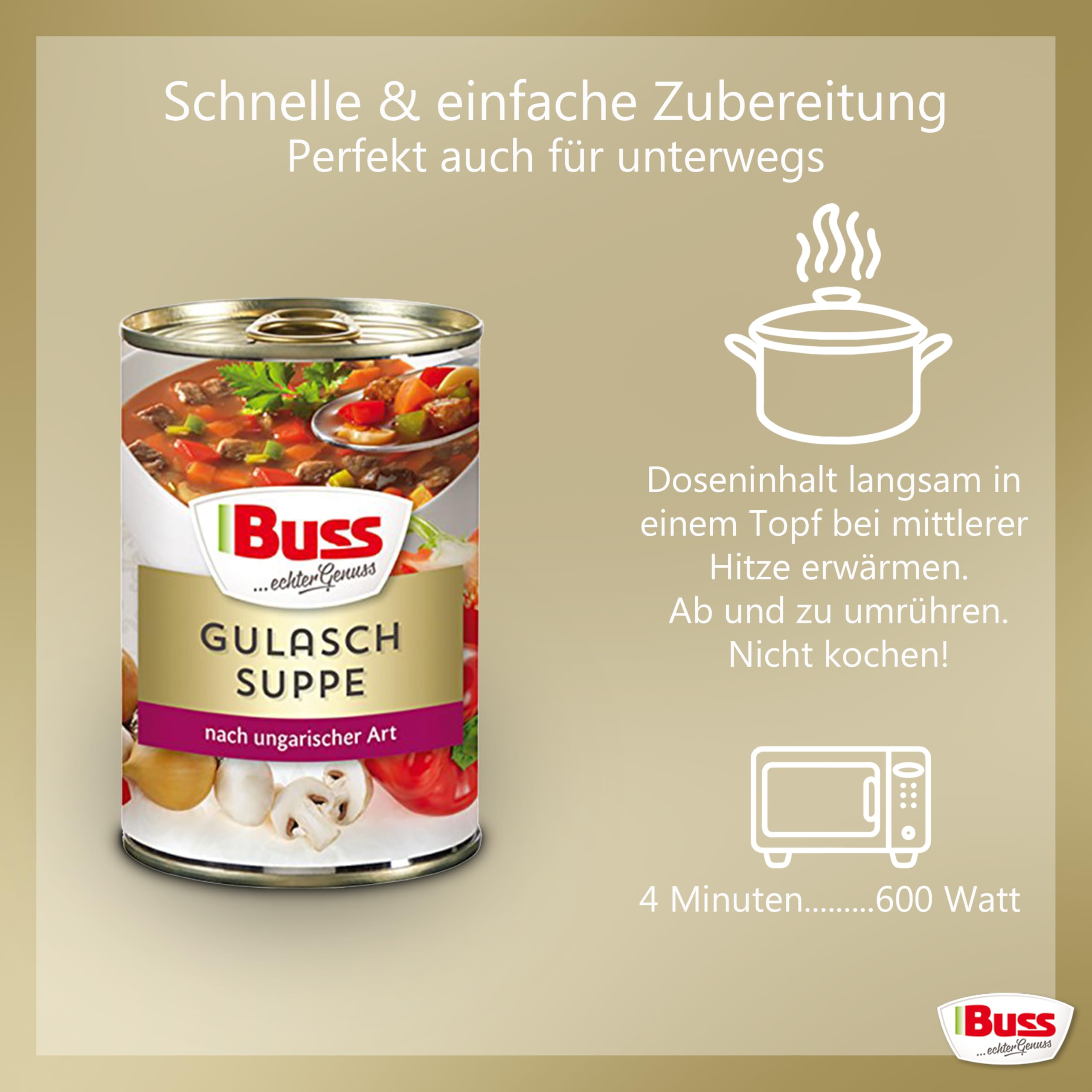 Buss Klassische Suppen - Herzhafte Gulaschsuppe mit Rindergulasch, 12x400g