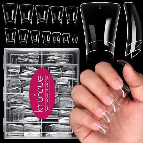 krofaue Duck Nail Tips - 240pcs Clear Soft Gel Curved Nail Tips 12 Sizes Crystal Duck Feet Style Half Cover False Nails Extra Wide French Nails with Box for DIY Salon