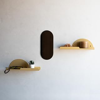 MILUKA Set 2 Estanterias de Pared 35 cm como Balda Recibidor, Percha Entrada Casa o Mueble Recibidor | Perchero de Pared con Estante | Estantes Flotantes de Pared con Colgador Llaves (2, Mostaza)