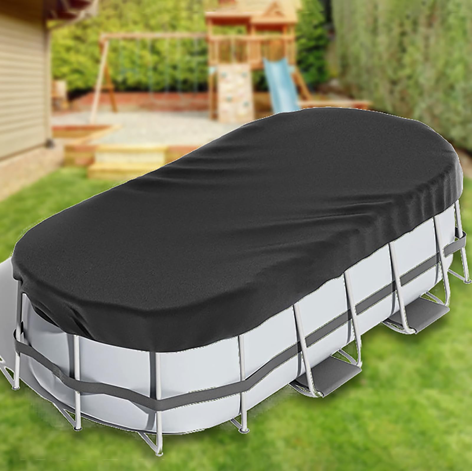Bâche de protection piscine ovale contre les feuilles et débris extérieurs 420D