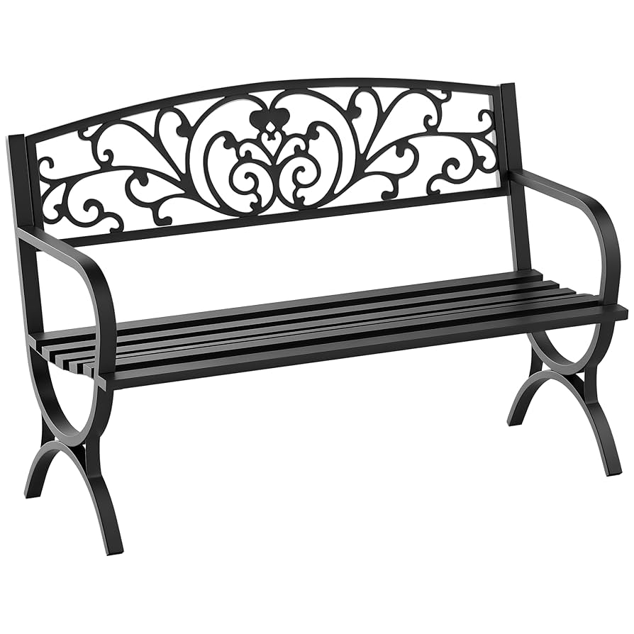 Costway Garden Bench 2-Seater Outdoor Bench Chair Garden Chair Patio Furniture Balcony Backyard Black