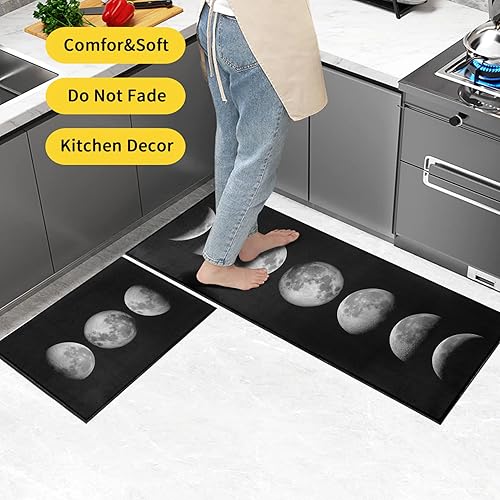 Miniatura 4 de Juego de 2 alfombras de cocina lavables para piso, hogar, fregadero, baño, antideslizante, acolchado, alfombra de cocina de granja, alfombra de pie