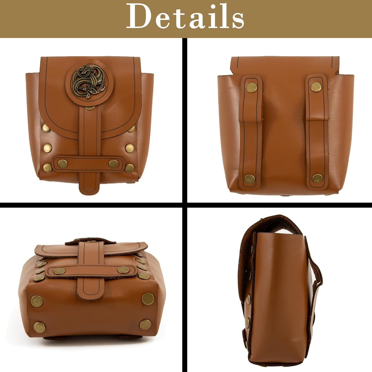 Vintage Medieval Faux Leather Belt Bag PU Leather Belt Pouch Renaissance Medieval Belt Pouch Retro Middle Ages Waist Bag Renaissance Costume Props Travel Wallet - Image 3