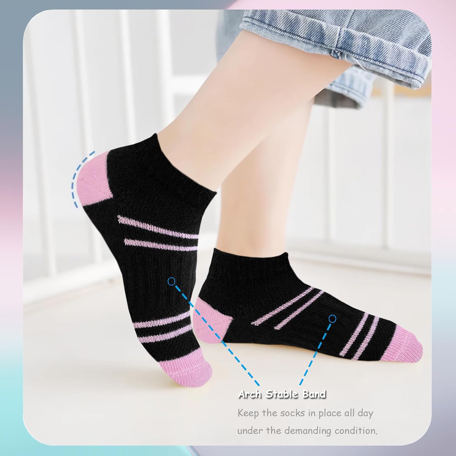 Bemeol Ankle Socks Girls 12 Pairs Girls Socks Kids Low Cut Ankle Athletic Cotton Sports Sock - Image 3
