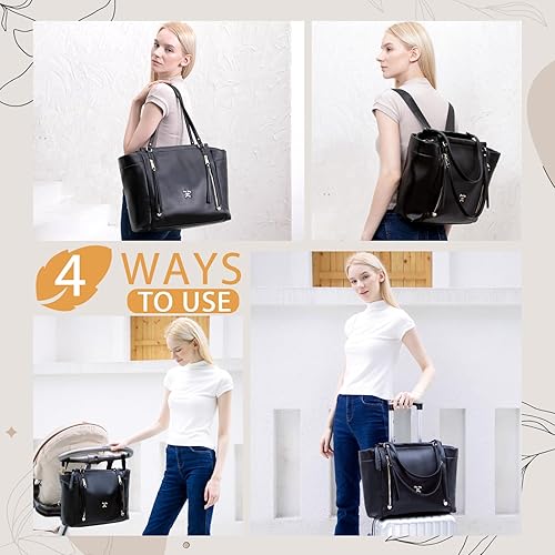 Miniatura 3 de miss fong Bolsa de pañales de cuero para pañales, bolsa de pañales de gran capacidad, bolsa de hospital, bolsa de pañales para bebé con cambiador,