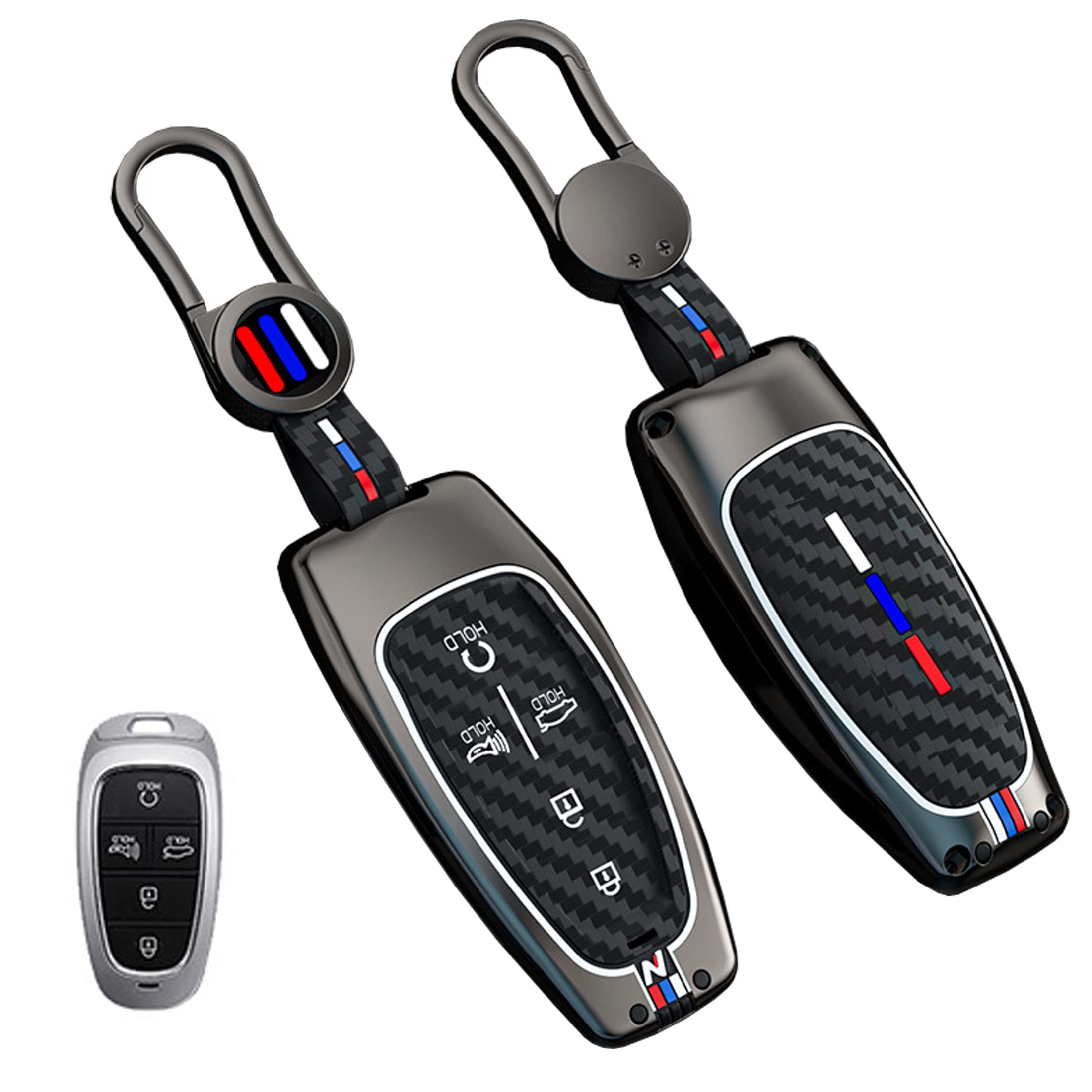 Carbon Fiber for Hyundai Key Fob Cover with Keychain Fit for Hyundai Sonata Santa fe Tucson Smart Key Shell Accessories (for Hyundai A5)