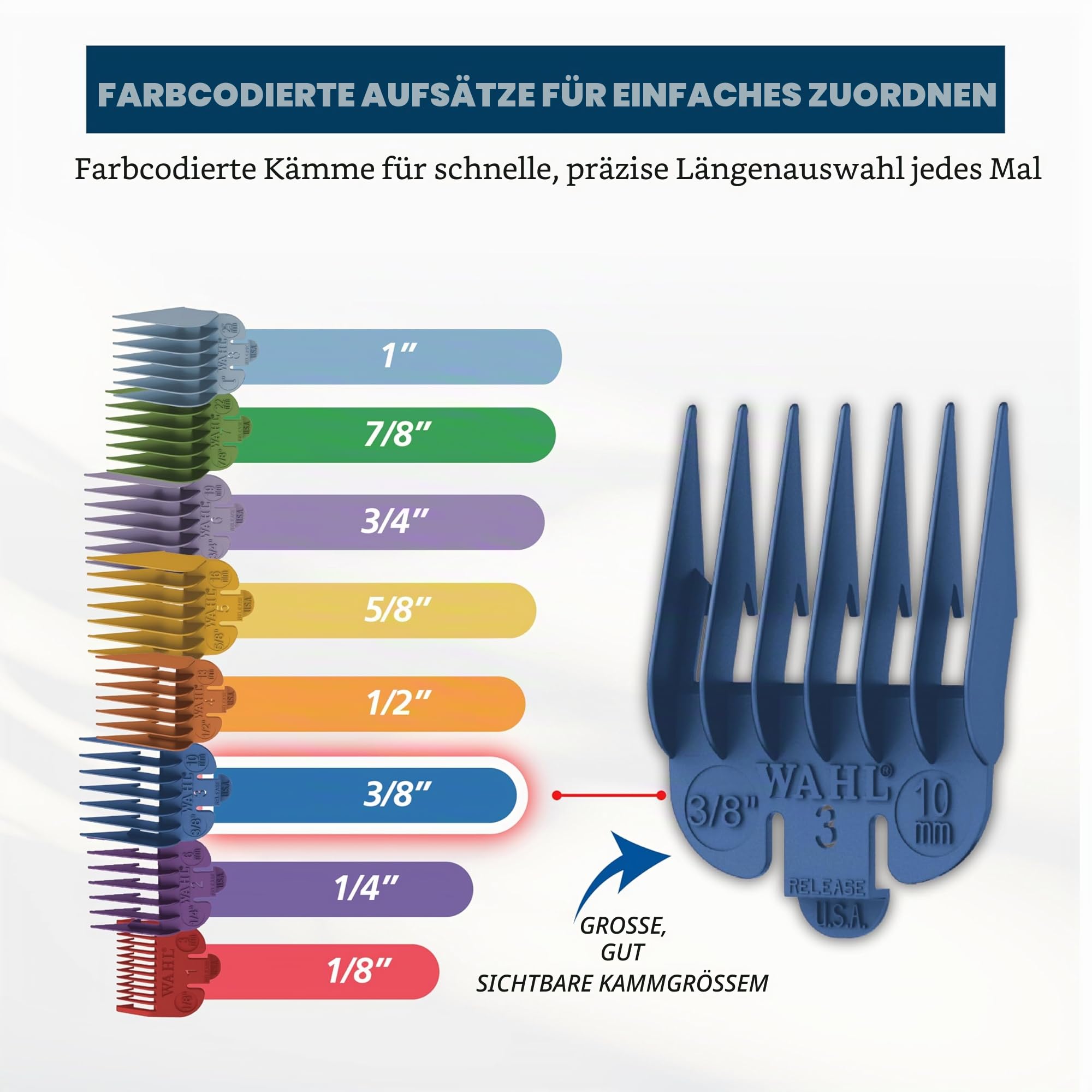 Wahl Clipper Color Pro Haarschneidemaschine, kabellos, wiederaufladbar, 20-teiliges Set zum Haarschneiden, bunte Kämme für Männer und Kinder