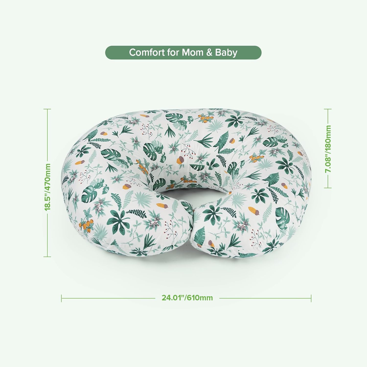 haakaa Nursing Pillow for Breastfeeding, Ergonomic Support for Mom & Baby, Soft Breathable Firm Baby Feeding Pillow for Comfortable Nursing, Verdant Garden