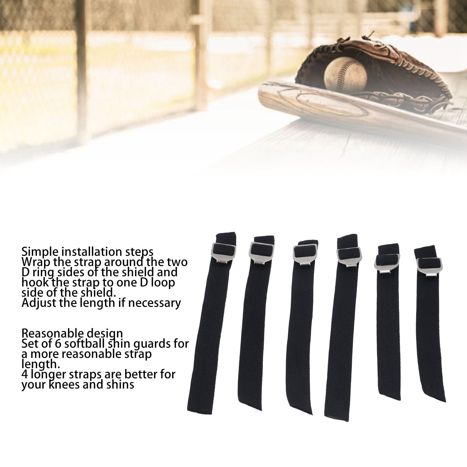 Catcher Shin Guard Straps, 6pcs Professional Gear Straps Breathable Stretchy Adjustable Baseball Leg with Rustproof Metal Buckles