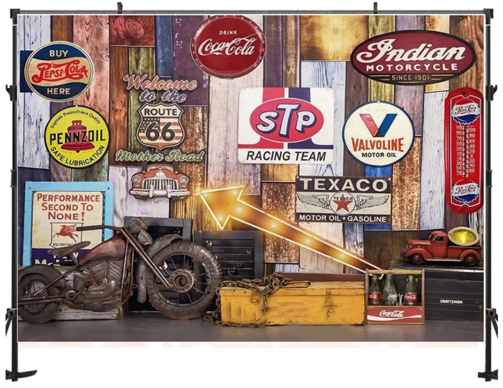 VIDMOT 50er Jahre Hintergrund 3x2,1m – Route 66 Tankstelle, Vintage Auto Für Fotografie & Party