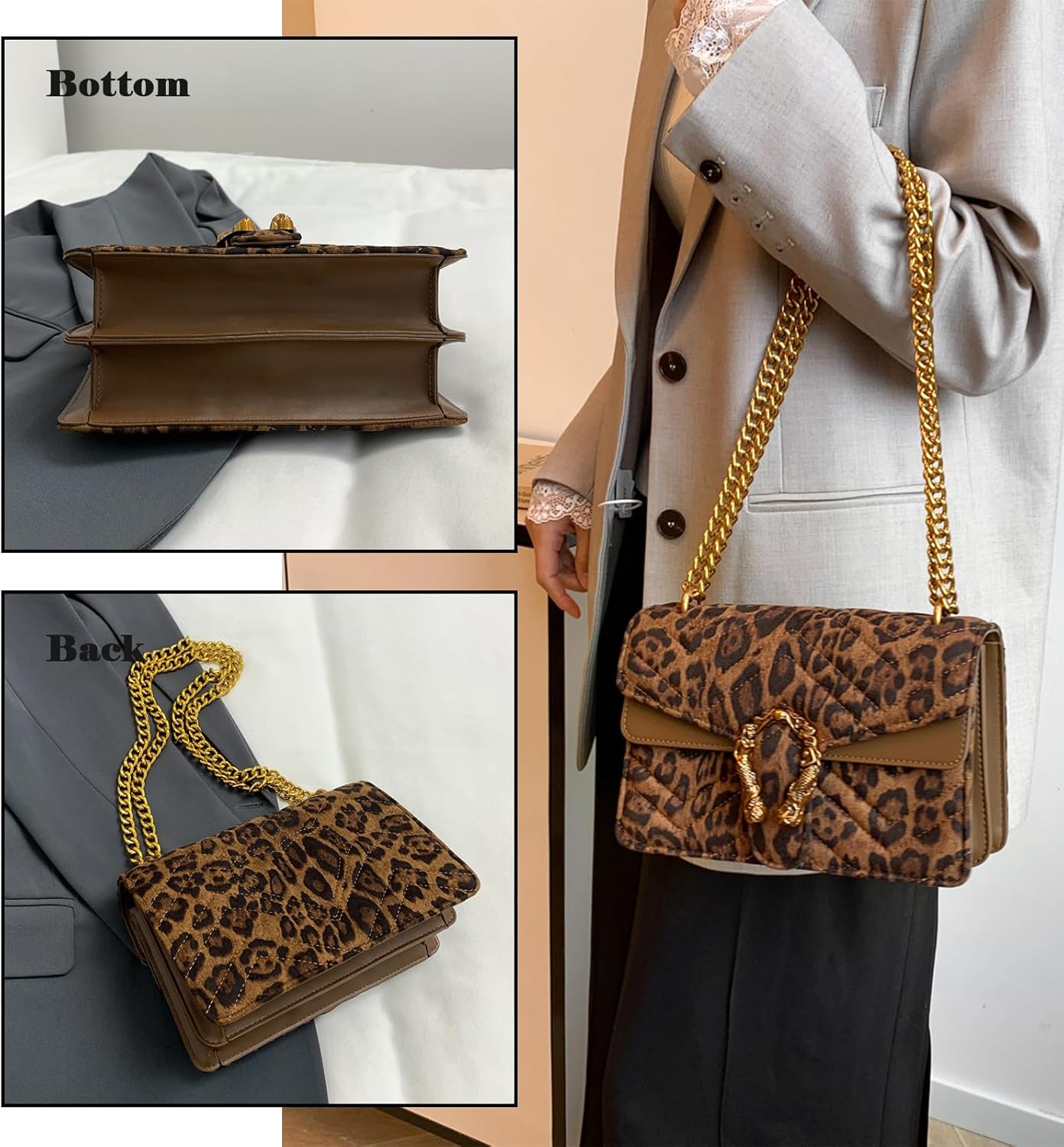 MYHOZEE Crossbody Bags for Women - Snake Printed Clutch Purses Leather Chain Shoulder Bags Evening Handbags - Image 7