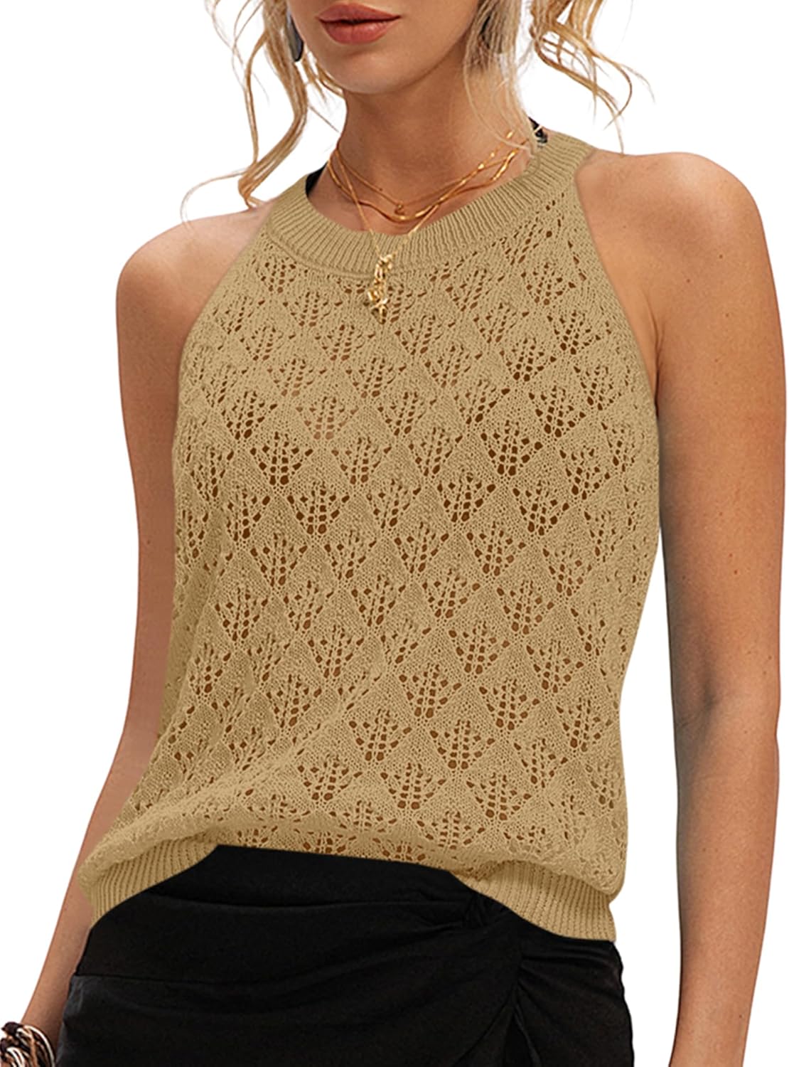 LUYAA Womens Summer Tank Tops Crochet Sleeveless Sweater Vest Boho Striped Shirt Hollow Knit Lightweight Tops 2026 Fashion - Image 2