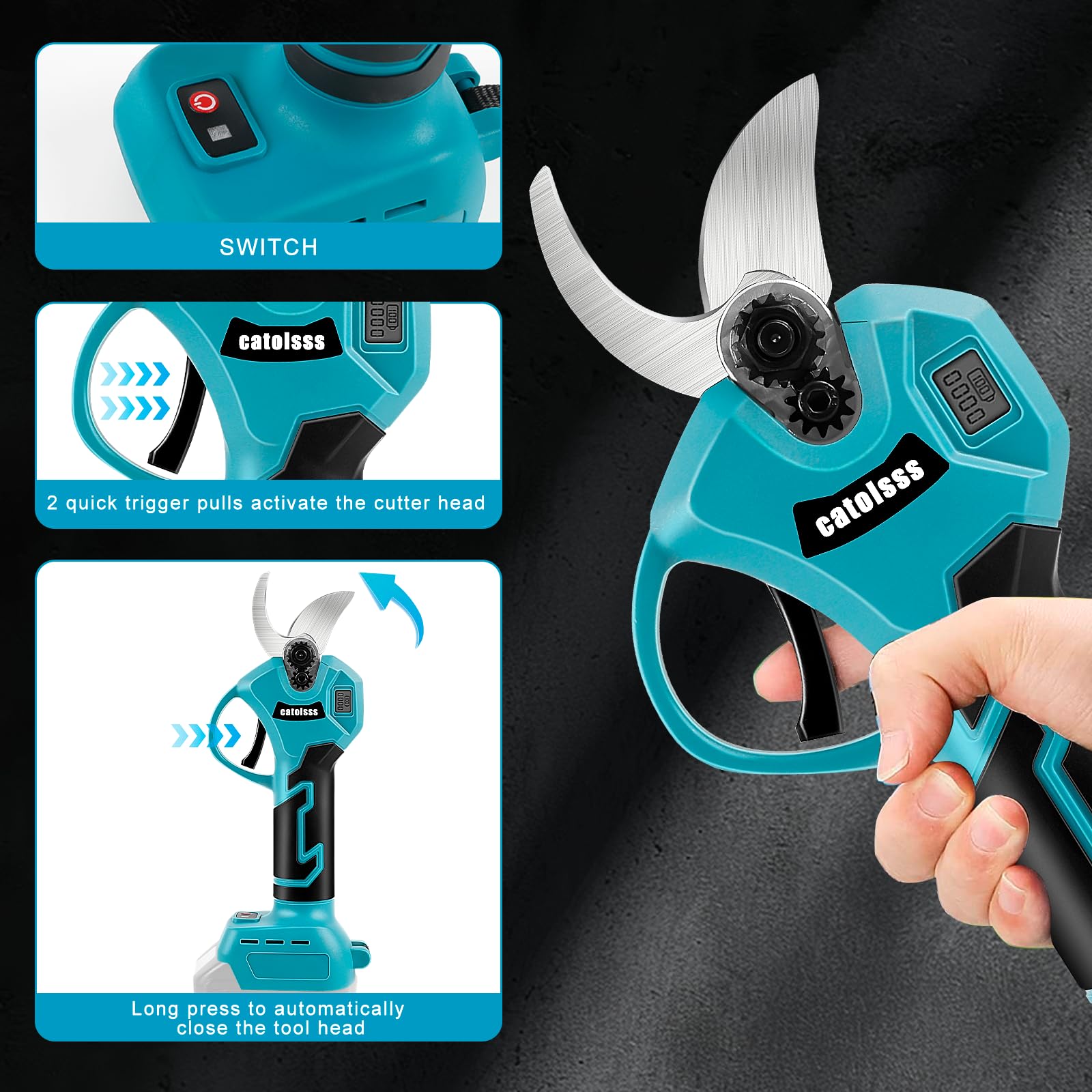 Coupe-branches sans fil compatible avec batterie Makita 18 V, sécateur sans balais avec 2 vitesses, affichage numérique, diamètre de coupe maximal de 45 mm, pierre à aiguiser et lames de rechange