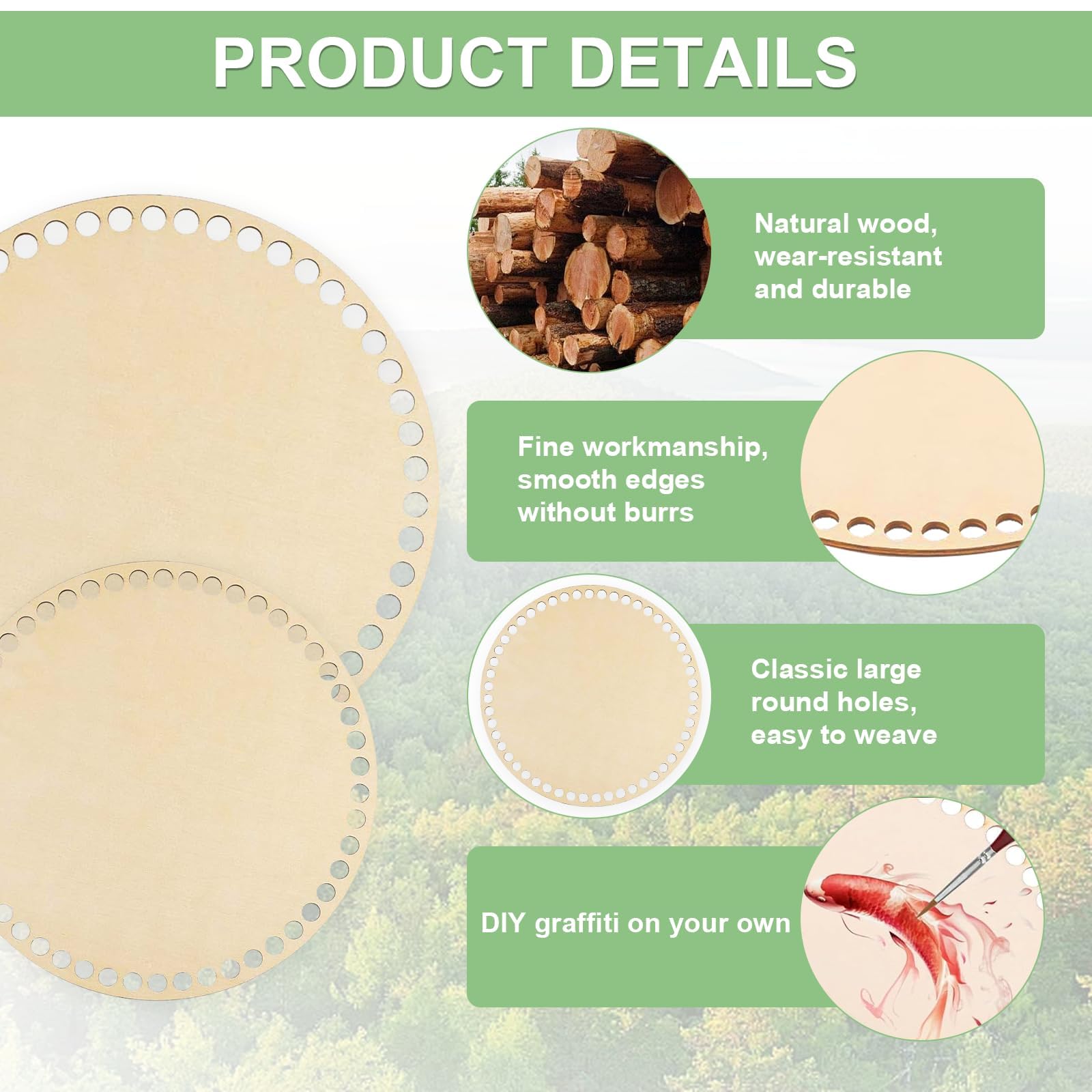 BOULESENM Häkelkorbboden Set 6-teilig - Naturholz Boden Für DIY Körbe 15cm & 20cm