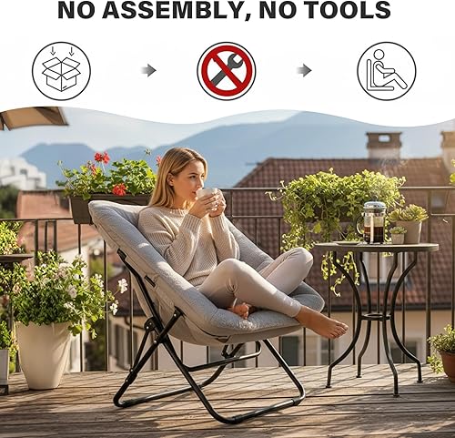 Miniatura 9 de Tiita Comfy Saucer Chair, Soft Faux Fur Oversized Folding Accent Chair, Lounge Lazy Chair for Kids Teens Adults, Metal Frame Moon Chair for Bedroom