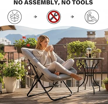 Comfy Saucer Lounge Chair, Oversized Foldable Faux Fur Moon Chair for Bedroom, Living Room, Dorm Rooms, Grey