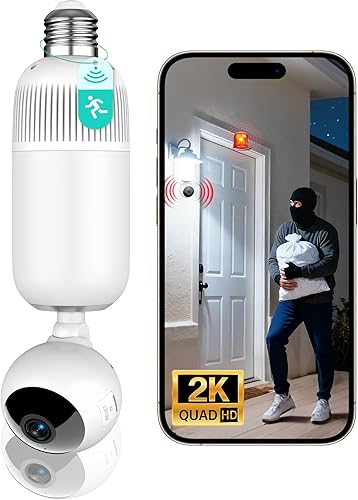 Cámaras de seguridad de bombilla para exteriores e interiores 2K 360 View Light Bulb Cámara inalámbrica para seguridad en el hogar con visión