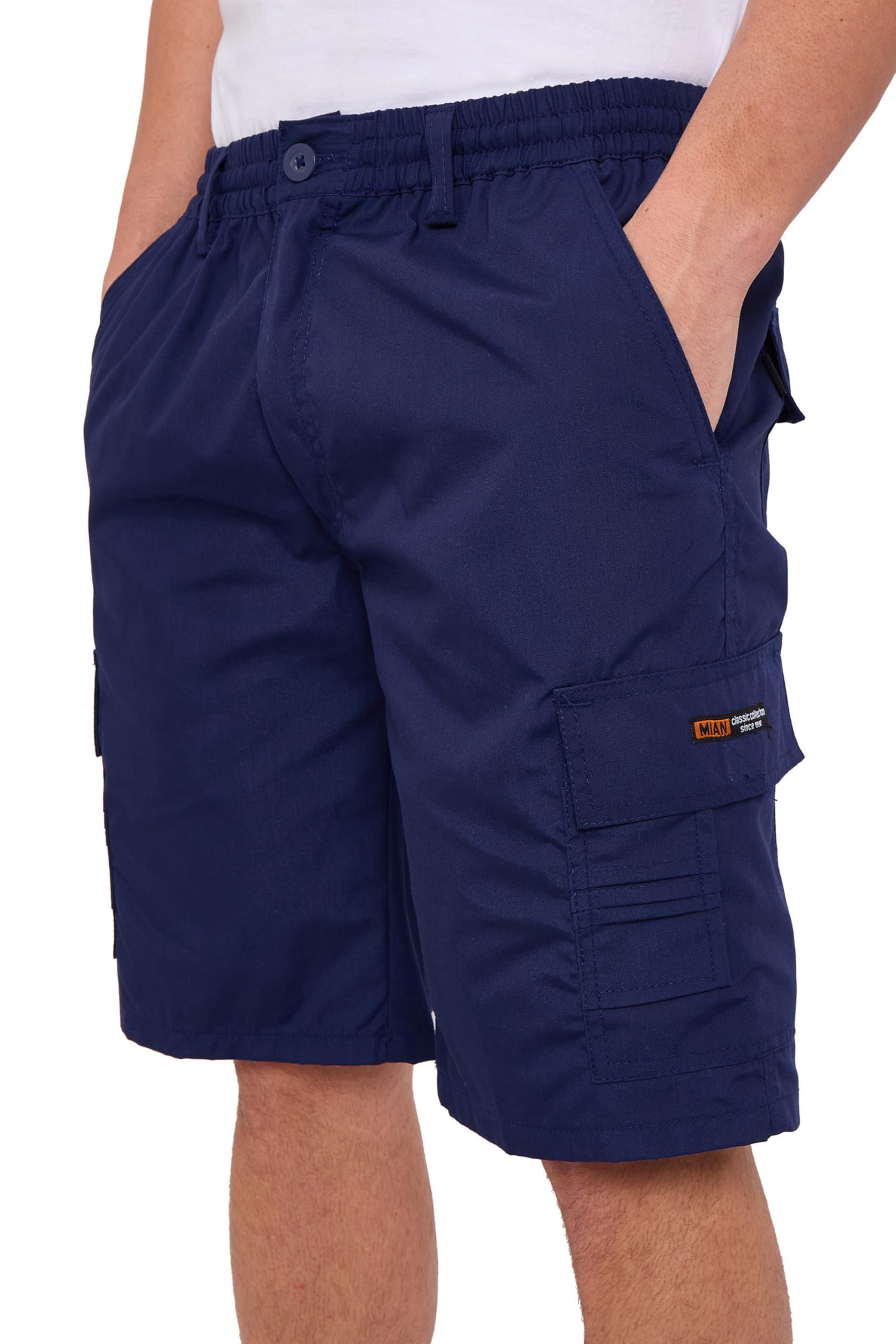 LABEL APPAREL Mens Cargo Combat Shorts Casual Cotton Elasticated Waist Regular Fit Cargo Short Workwear Half Pants, Navy 6XL