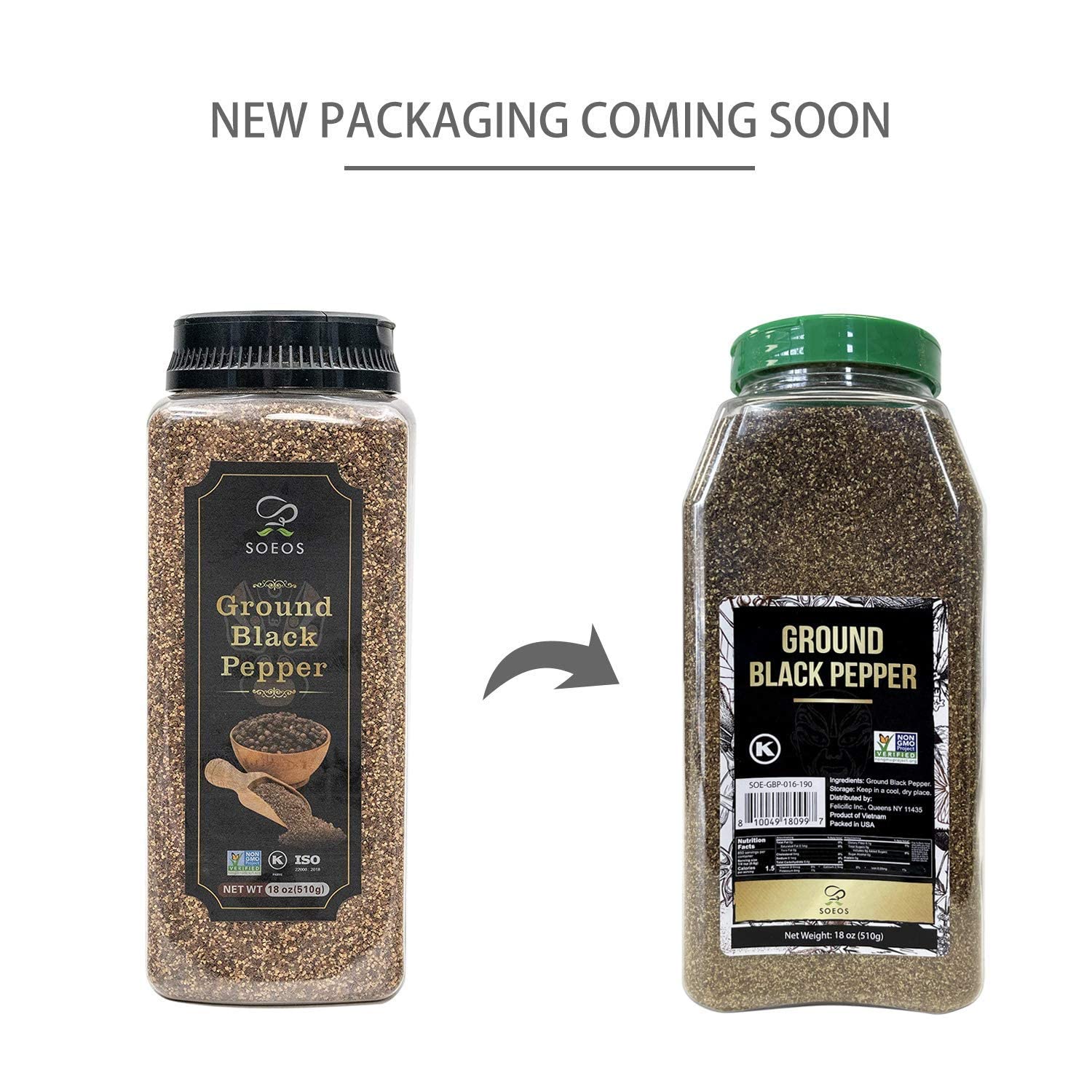 Soeos Table Ground Black Pepper (18oz),Fresh Black Peppercorn Powder, Ground Black Peppercorns, Table Grind Black Pepper, Read to Use Black Pepper, Black Pepper Bulk, 24 Mesh Size. : Grocery & Gourmet Food