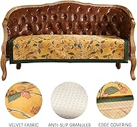 Vista 3 de patdrea Funda de sofá de diseño, fundas de terciopelo amarillo floral para banco de cama seccional, fundas de banco de cama de lujo, funda