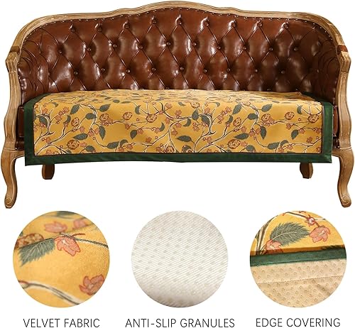 Miniatura 3 de patdrea Funda de sofá de diseño, fundas de terciopelo amarillo floral para banco de cama seccional, fundas de banco de cama de lujo, funda